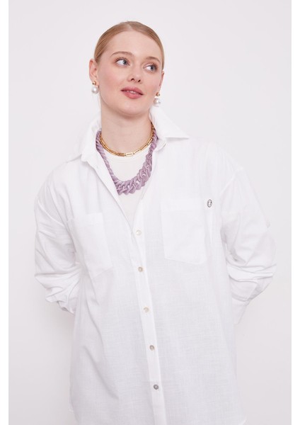 Beyaz Dokulu Pamuk Gömlek