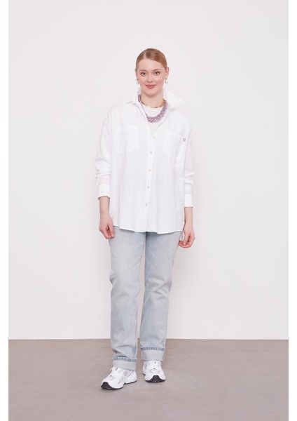 Beyaz Dokulu Pamuk Gömlek modelleri