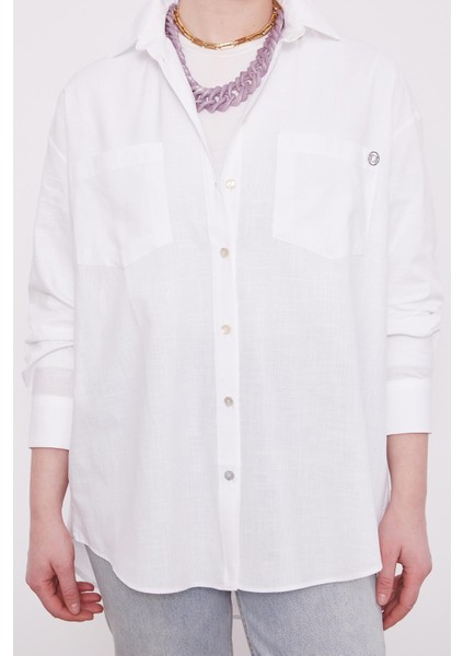 Beyaz Dokulu Pamuk Gömlek indirimleri