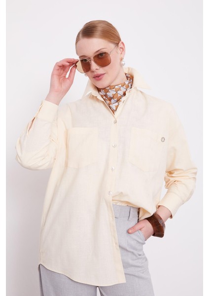 Bej Dokulu Pamuk Gömlek