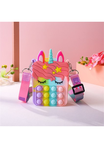 M Tarzı Parmak Oyuncağı Yeni Unicorn Basit Dimple Messenger Çantası Itme Kabarcık Antistres Oyuncak Pops Anahtarlı Cüzdan (Yurt Dışından)
