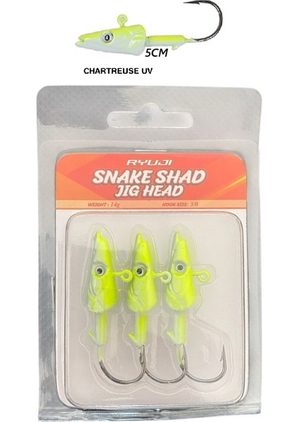 Snake Shad Jıg Head,14gr (3 Ad) Chartreuse Uv