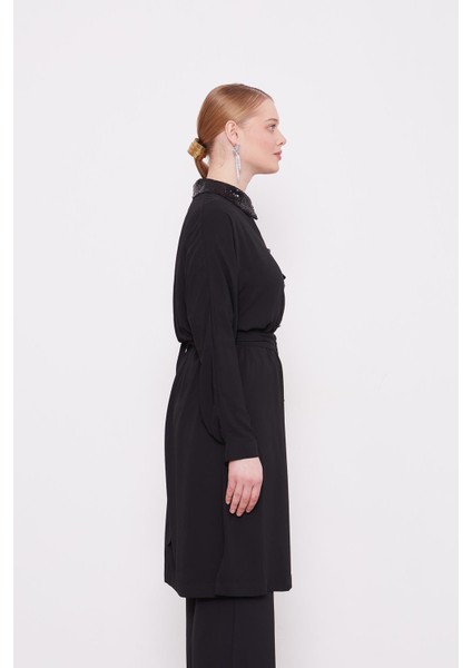 Siyah Cep ve Yaka Payet Detaylı Tunik modelleri