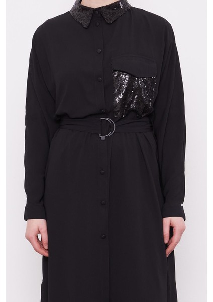 Siyah Cep ve Yaka Payet Detaylı Tunik fırsatları