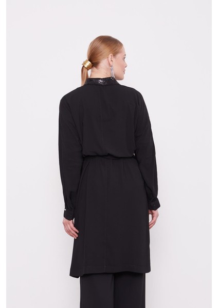 Siyah Cep ve Yaka Payet Detaylı Tunik indirimleri