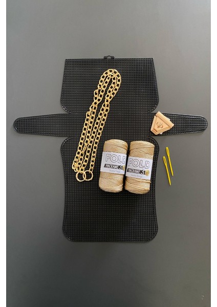 Kanvas Çanta Örgü Kiti 45X21 cm - 031 Polyester Makrome No.3 Plastik Kanvas Çanta Seti - Simli Ip fiyatları