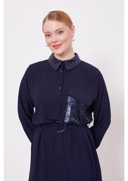 Lacivert Cep ve Yaka Payet Detaylı Tunik fırsatları