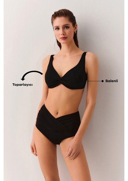 Önü Burgulu Balenli Toparlayıcı Bikini Üst