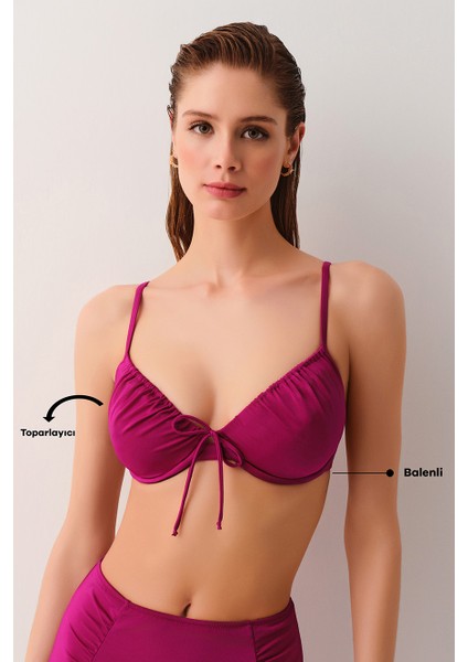 Önden Bağcıklı Destekli Bikini Üst