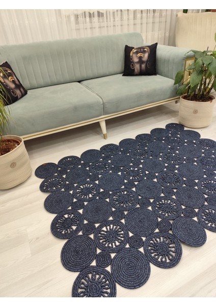 Jüt Hasır Görünümlü Desenli Modern El Örgüsü Dikdörtgen Halı Kilim