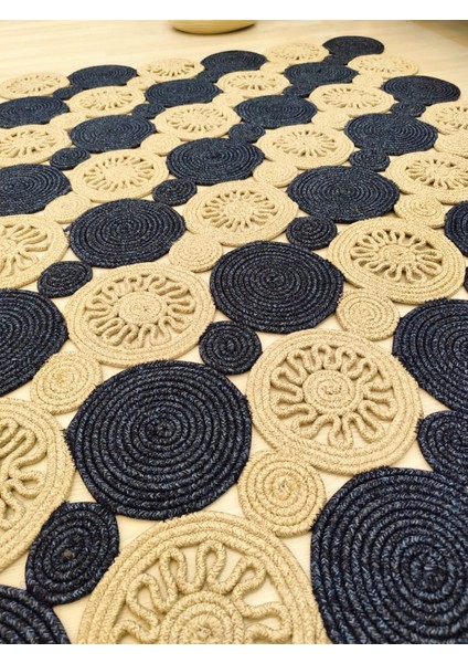 Jüt Hasır Görünümlü Desenli Modern El Örgüsü Dikdörtgen Halı Kilim