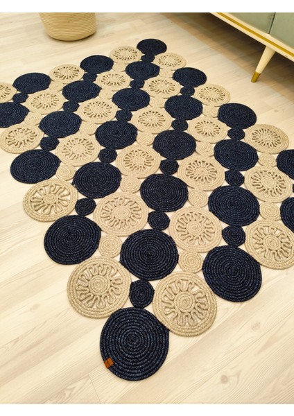 Jüt Hasır Görünümlü Desenli Modern El Örgüsü Dikdörtgen Halı Kilim