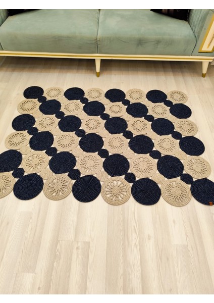 Jüt Hasır Görünümlü Desenli Modern El Örgüsü Dikdörtgen Halı Kilim