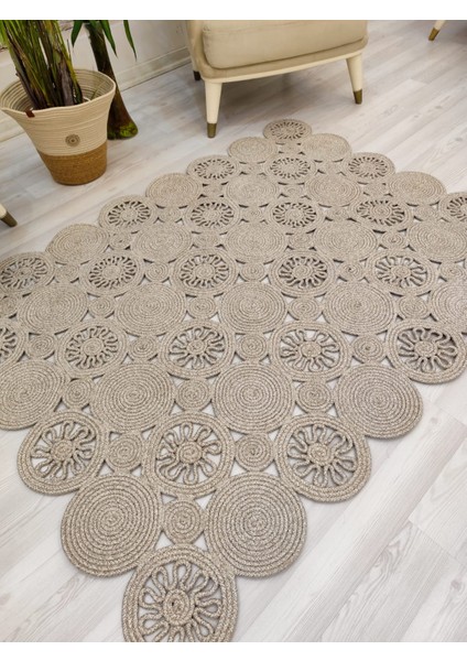 Jüt Hasır Görünümlü Desenli Modern El Örgüsü Dikdörtgen Halı Kilim