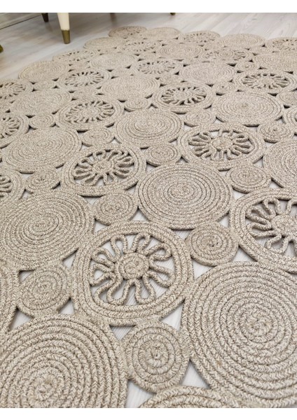 Jüt Hasır Görünümlü Desenli Modern El Örgüsü Dikdörtgen Halı Kilim