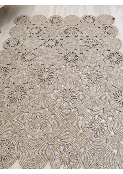 Jüt Hasır Görünümlü Desenli Modern El Örgüsü Dikdörtgen Halı Kilim
