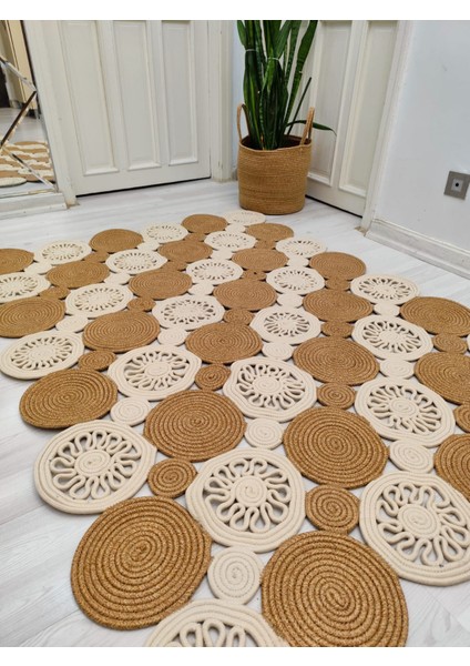 Jüt Hasır Görünümlü Desenli Modern El Örgüsü Dikdörtgen Halı Kilim