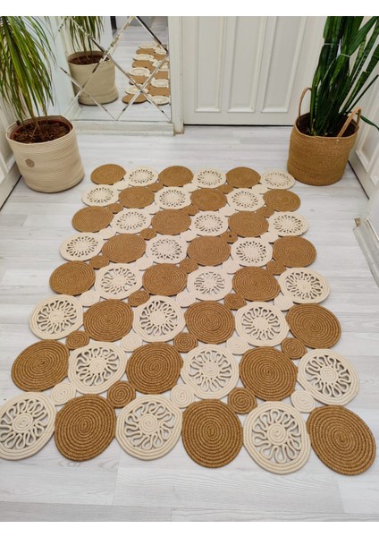 Jüt Hasır Görünümlü Desenli Modern El Örgüsü Dikdörtgen Halı Kilim
