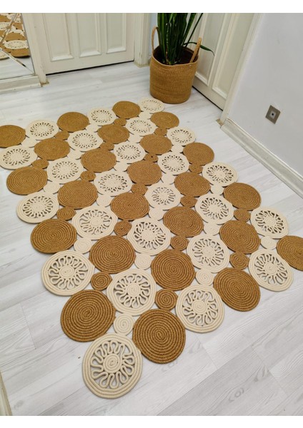 Jüt Hasır Görünümlü Desenli Modern El Örgüsü Dikdörtgen Halı Kilim