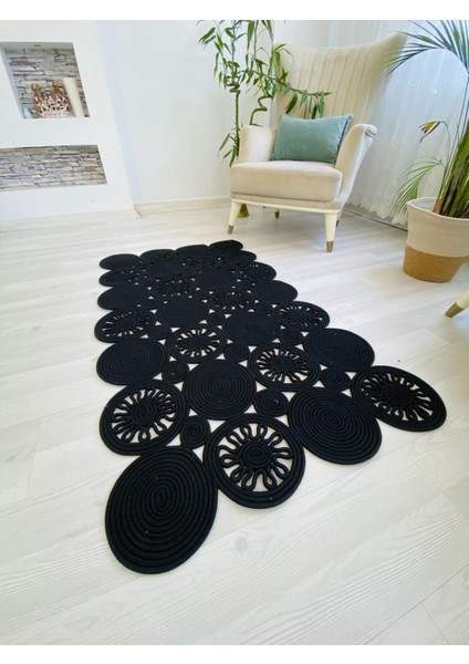 Jüt Hasır Görünümlü Desenli Modern El Örgüsü Dikdörtgen Halı Kilim