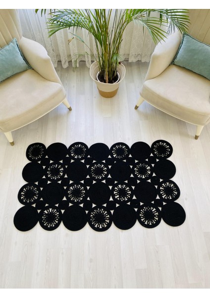 Jüt Hasır Görünümlü Desenli Modern El Örgüsü Dikdörtgen Halı Kilim