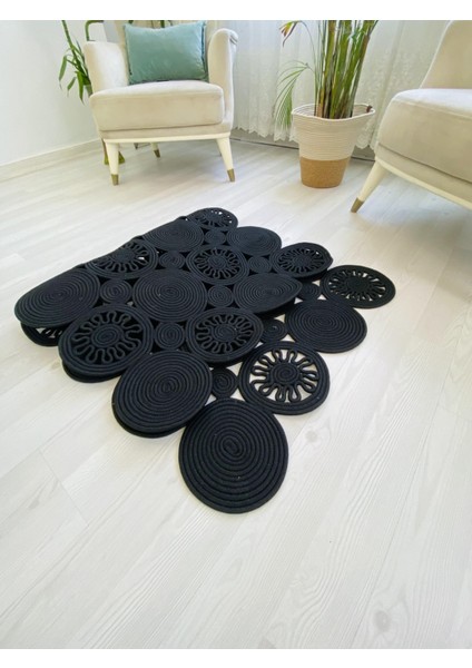 Jüt Hasır Görünümlü Desenli Modern El Örgüsü Dikdörtgen Halı Kilim