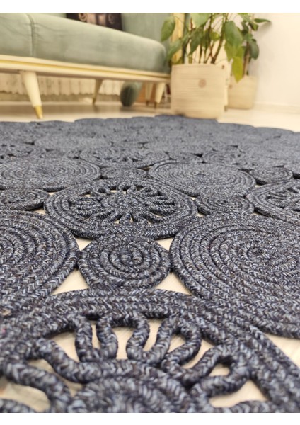 Jüt Hasır Görünümlü Desenli Modern El Örgüsü Dikdörtgen Halı Kilim