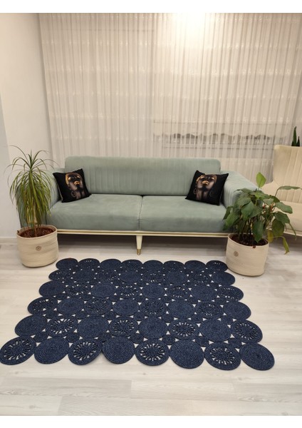 Jüt Hasır Görünümlü Desenli Modern El Örgüsü Dikdörtgen Halı Kilim