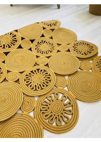Jüt Hasır Görünümlü Desenli Modern El Örgüsü Dikdörtgen Halı Kilim