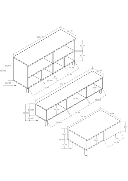Set 1280-2100-1700 Monza Membran (Mdf Kapaklı) Bohem Tv Ünitesi-Orta Sehpa-Konsol Seti Sepet-Beyaz fiyatları