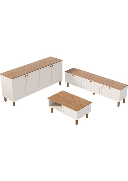 Set 1280-2100-1700 Monza Membran (Mdf Kapaklı) Bohem Tv Ünitesi-Orta Sehpa-Konsol Seti Sepet-Beyaz fırsatları