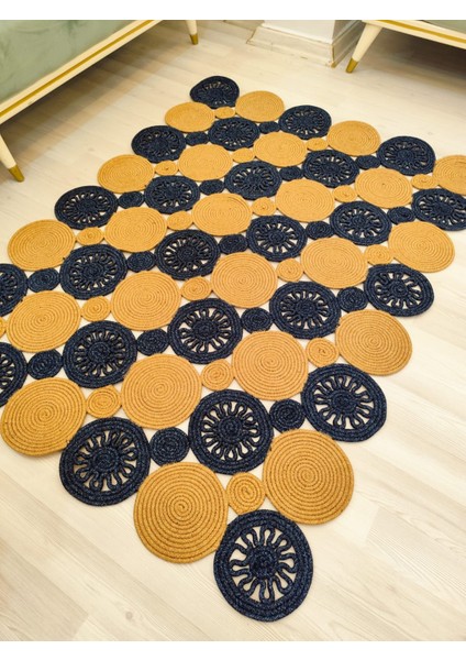 Jüt Hasır Görünümlü Desenli Modern El Örgüsü Dikdörtgen Halı Kilim