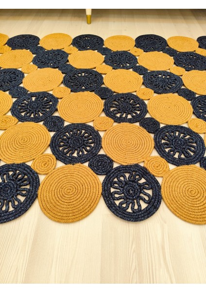 Jüt Hasır Görünümlü Desenli Modern El Örgüsü Dikdörtgen Halı Kilim