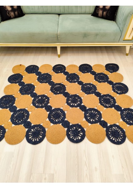 Jüt Hasır Görünümlü Desenli Modern El Örgüsü Dikdörtgen Halı Kilim