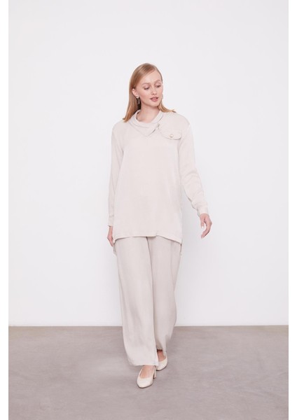 Taş Fermuar Detaylı Tunik Takım