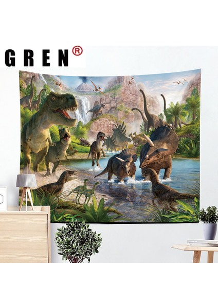 Stil-3 Stili 95X73CM Yeşil Goblen Karikatür Hayvanlar Dinozor Duvar Asılı Kaplama Kilim Arka Plan Bez Plaj Battaniyesi Sanat Yatak Odası Oturma Ev Dekor (Yurt Dışından)
