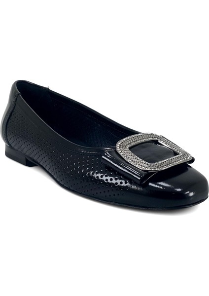 2511103 25YA Kadın Günlük Babet Siyah Rugan