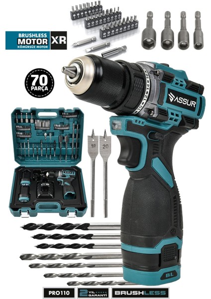 Pro 21V Çift Akülü Vidalama Çelik Mandren Kömürsüz Motor Darbeli Şarjlı Matkap