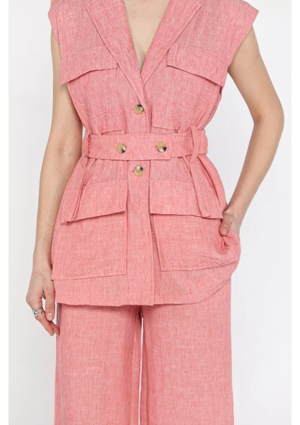Kadın Bel Kuşaklı Yelek Pantolon Ikili Takım P-00016294 fırsatları