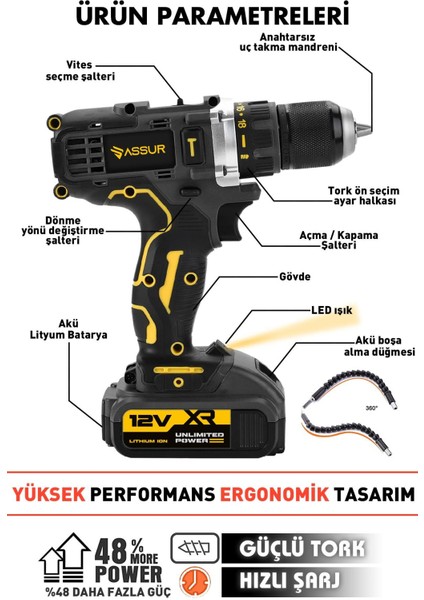 Profesyonel 12V Çift Akülü Vidalama 84 Parça & 12 Köşe 360° Lazer Hizalama Set