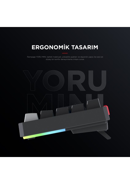 Yoru Mini Gri/Siyah Type-c Bağlantı Rgb Mekanik Gaming Oyuncu Klavyesi Red Switch Q Tr