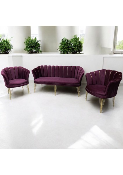 Bordo Kumaş Gümüş Metal Ayak - Balkon Ofis Bekleme Çay Seti Koltuk Takımı fırsatları