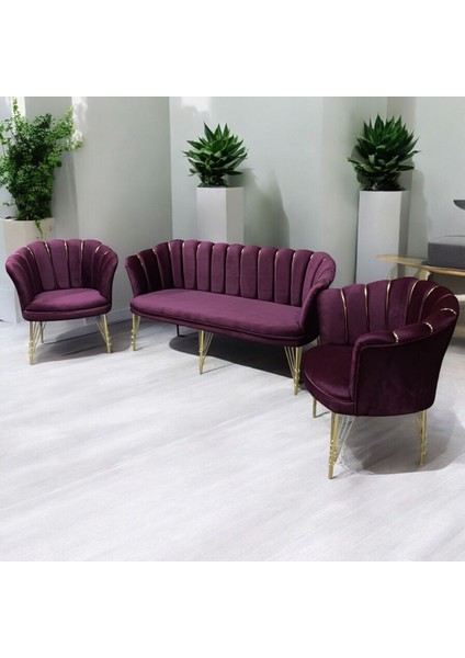 Bordo Kumaş Gümüş Metal Ayak - Balkon Ofis Bekleme Çay Seti Koltuk Takımı indirimleri