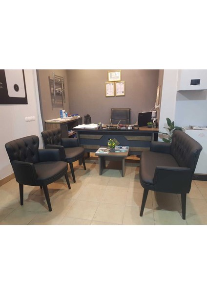 Siyah Deri Siyah Ahşap Ayaklı Ofis Koltuk Takımı Berjer Bekleme Büro Koltuk Takımı fiyatları