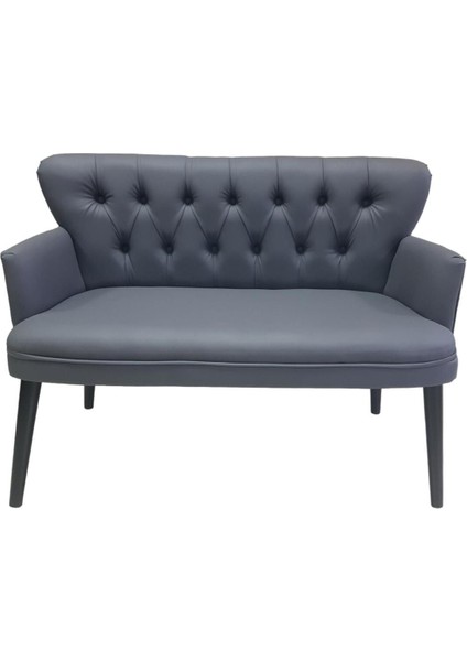 Ikili Antrasit Deri Ahşap Ayaklı Ofis Koltuğu Kafe Koltuğu Bekleme Koltuğu Çay Seti Koltuk