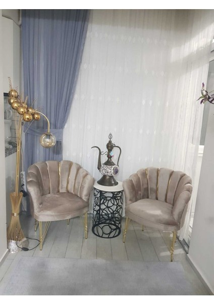 Vizon Kumaşlı Metal Ayaklı Papatya Ofis Dekoratif Koltuk Berjer Tekli Bekleme Koltuğu