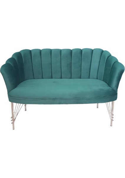 Ikili Gümüş Metal Ayaklı Yeşil Kumaşlı Berjer, Ofis Koltuk Takımı Çay Seti Koltuk 2'li