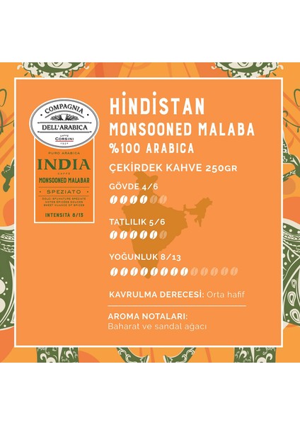 Hindistan Monsooned Malaba %100 Arabica Çekirdek Kahve 250 gr modelleri
