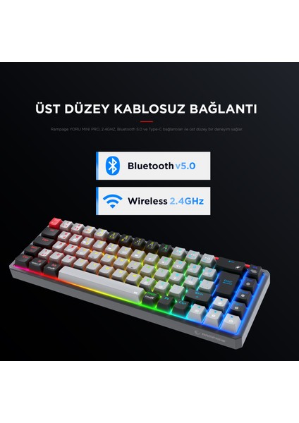 Yoru Mini Pro 2.4ghz+Bt5.0+Type-C Bağlantı Red Switch Rgb Mekanik Gaming Oyuncu Klavye Q Tr Hot Swap