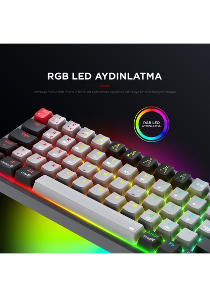 Yoru Mini Pro 2.4ghz+Bt5.0+Type-C Bağlantı Red Switch Rgb Mekanik Gaming Oyuncu Klavye Q Tr Hot Swap